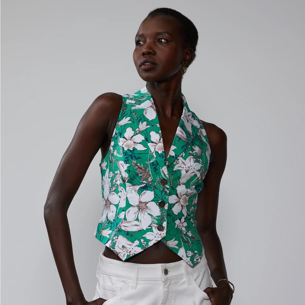 Printed Bengaline Floral Waistcoat Vest